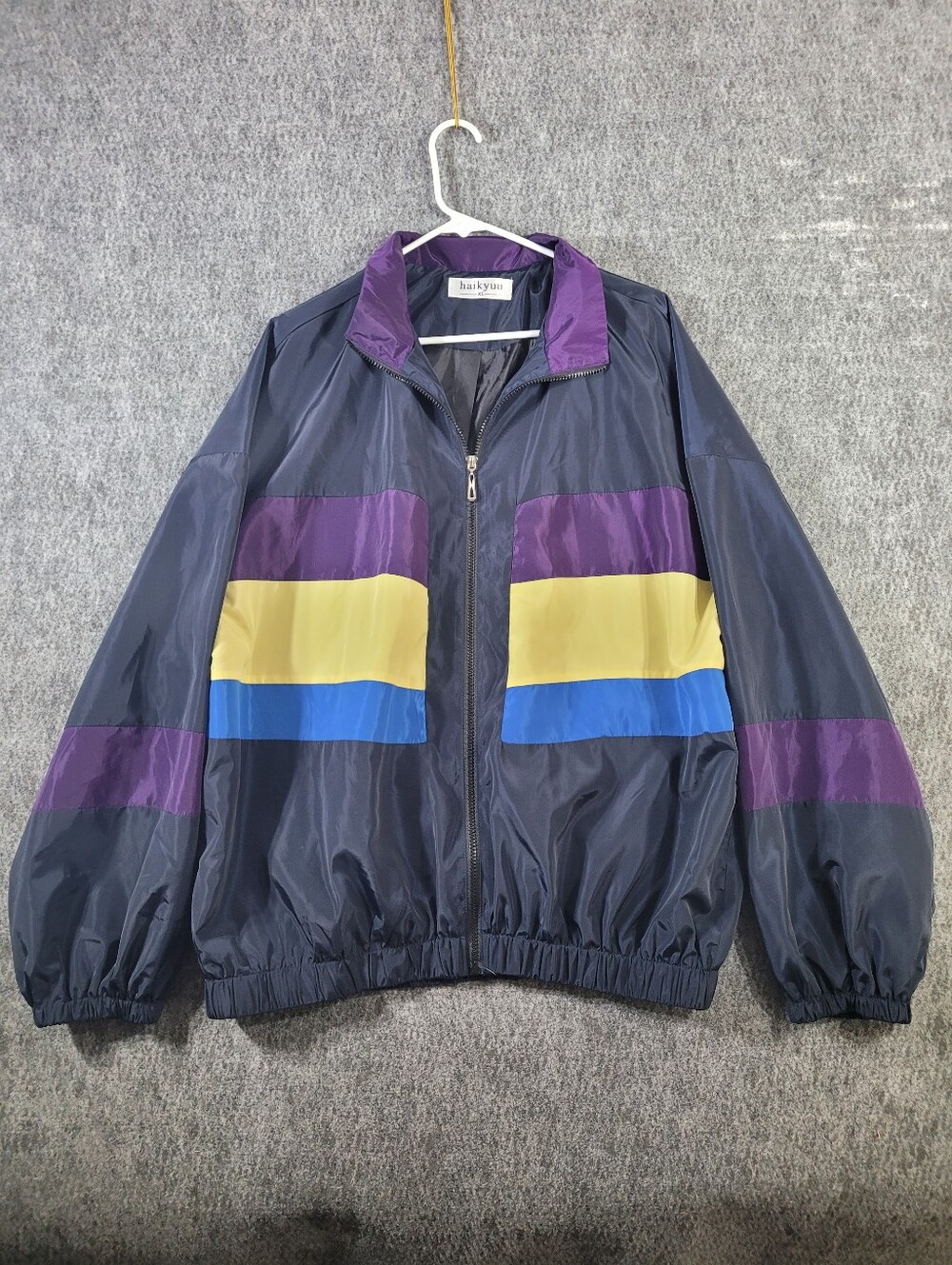 Haikyuu Anime Windbreaker Jacket XL Colorblock Navy Purple Yellow Cosplay Mens